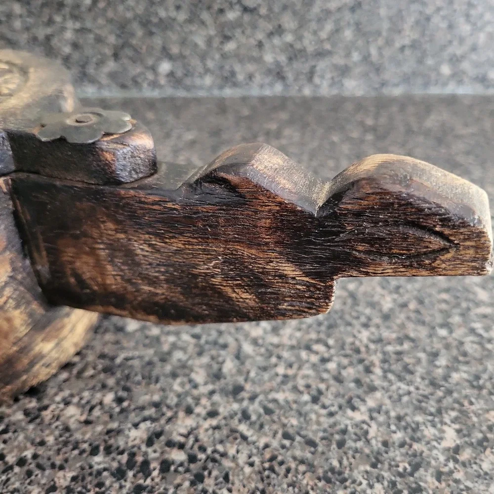 Vintage Hand Carved Wooden Spice Box Swivel Lid‎ Rustic Folk Art Cottagecore